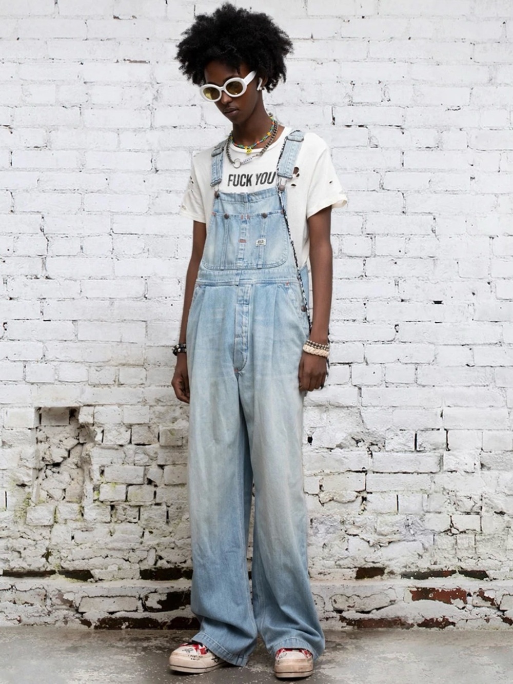 R13 Light Blue Wide-Leg Denim Overalls